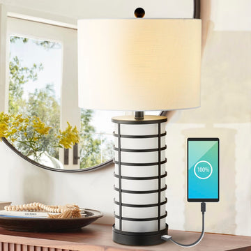 Jayce 27" Modern Industrial Iron Nightlight LED Table Lamp with USB Charging Port - JONATHAN Y